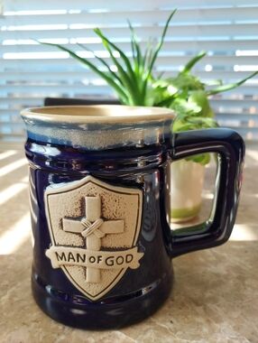 Burton + Burton Man of God Ceramic Coffee Mug in Dark Blue